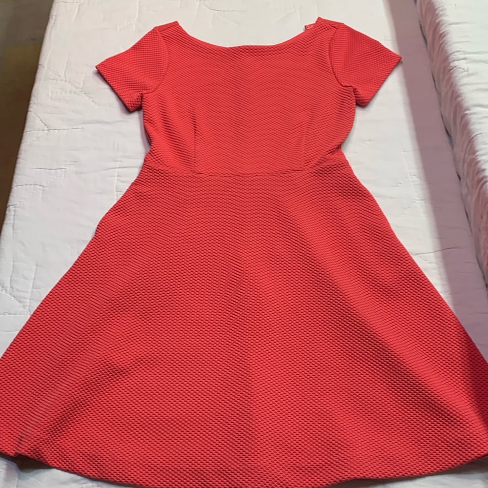 Banana Republic Dopamine Coral Textured Cap Sleeve Fit & Flare Midi Dress Sz 4